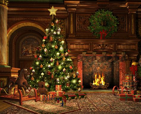 Download Wreath Fireplace Christmas Tree Holiday Christmas Wallpaper