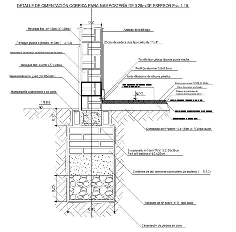 Structural masonry foundation drawing in dwg file.