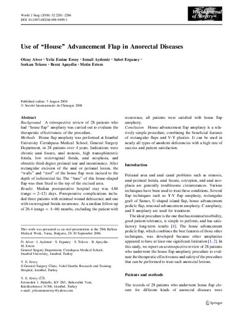 (PDF) Use of “House” Advancement Flap in Anorectal Diseases