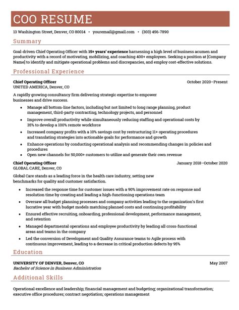 COO Resume - Example & How to Write