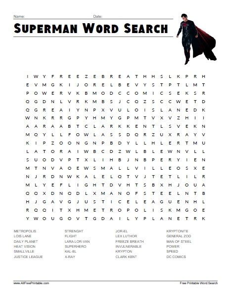 Superman Word Search – Free Printable