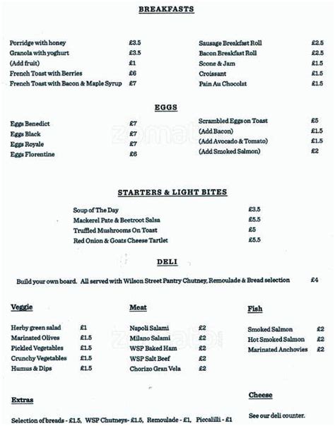 The Wilson St. Pantry Menu, Menu for The Wilson St. Pantry, Merchant ...