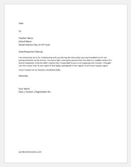 Apology Letter to Teacher for Various Reasons | Word & Excel Templates