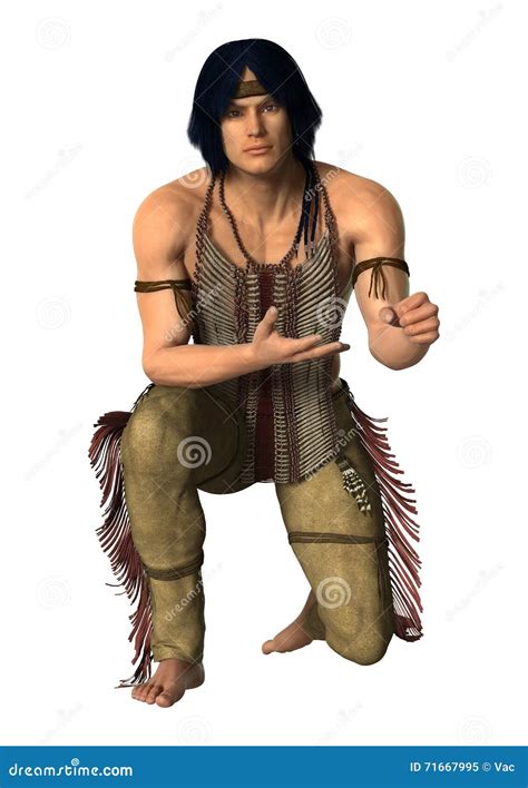 3D Rendering Native American Man on White Stock Illustration ...