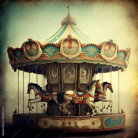 old carousel with horses with vintage effect. childhood memories and ...