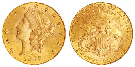 1907 Coronet Head Gold $20 Double Eagle Liberty Head - Twenty Dollars ...