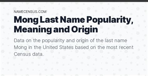 Mong Last Name Popularity, Meaning and Origin