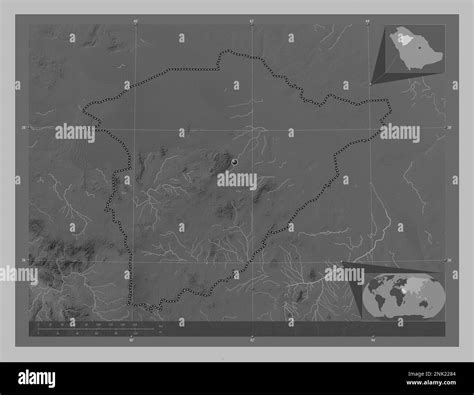 Ha'il, region of Saudi Arabia. Grayscale elevation map with lakes and ...