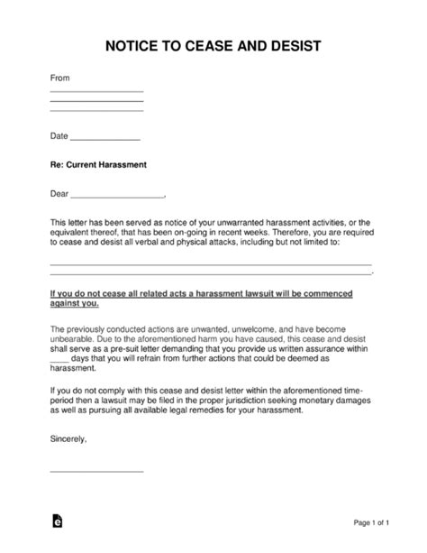 Free Harassment Cease and Desist Letter Template - PDF | Word – eForms