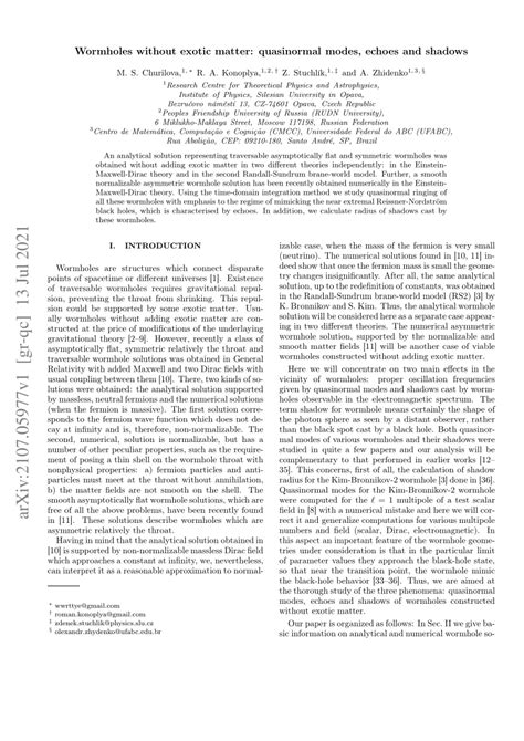 (PDF) Wormholes without exotic matter: quasinormal modes, echoes and ...