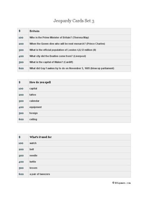 Jeopardy Questions Set 3 | PDF