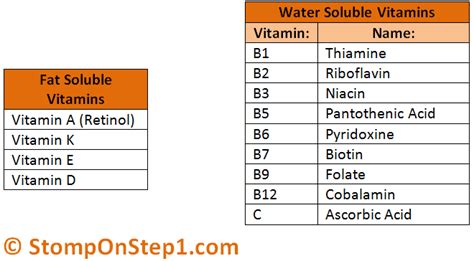 Fat Soluble Vitamins and Water Soluble Vitamins | Stomp On Step1