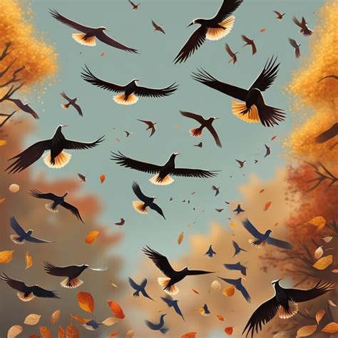 Premium AI Image | Season of Flight Colorful Bird Migration in Autumn