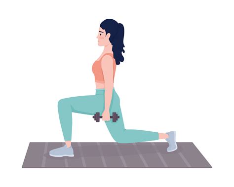 Sportswoman showing dynamic lunges semi flat color vector character. Editable figure. Full body ...