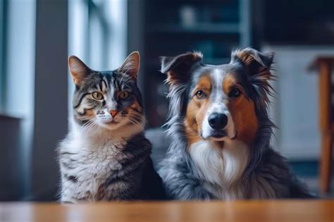 Premium AI Image | Adorable cat and dog together in city apartments animal friendship generative AI