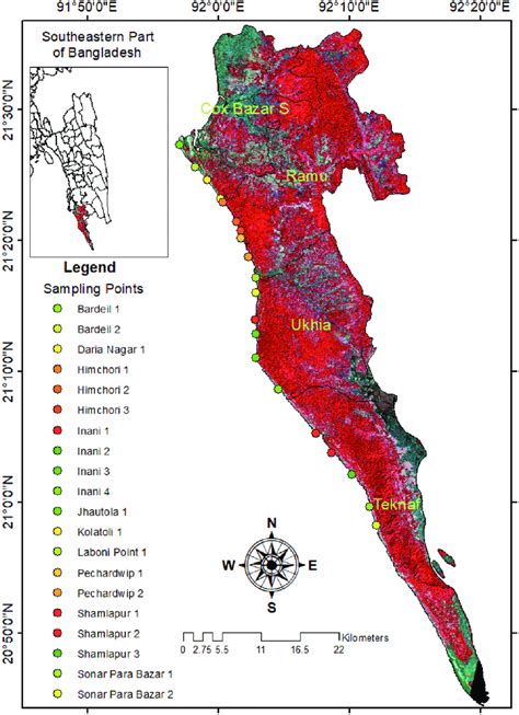 Location map highlighting sampling locations of Cox's Bazar District of... | Download Scientific ...