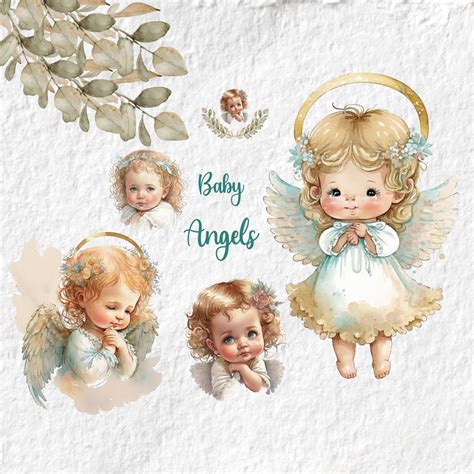 Baby Angel Watercolor Clipart Cute Little Girl First - Etsy