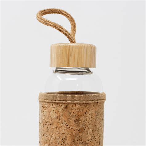 Reusable Glass Water Bottle with Cork Sleeve and Bamboo Lid | Eco Bravo UK