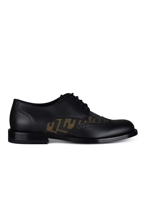 Men's Luxury Shoes - Fendi Black Leather Derbies with FF Pattern