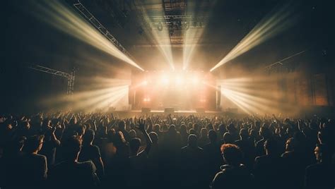 Premium AI Image | View of crowd of excited people having fun in front of stage on music concert