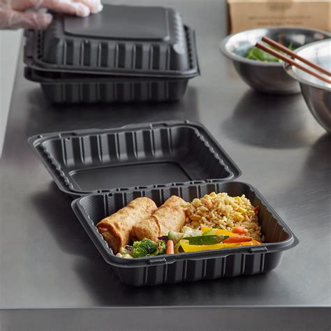 Microwaveable Black Plastic Take-Out Containers 9" x 9" - 150/Case