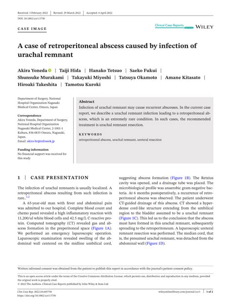 (PDF) A case of retroperitoneal abscess caused by infection of urachal ...