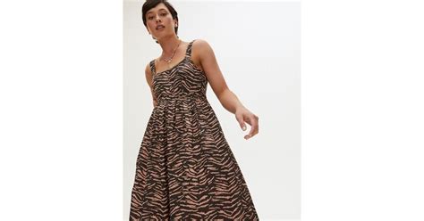 Oliver Bonas Sketched Animal Print Midi Dress in Brown | Lyst