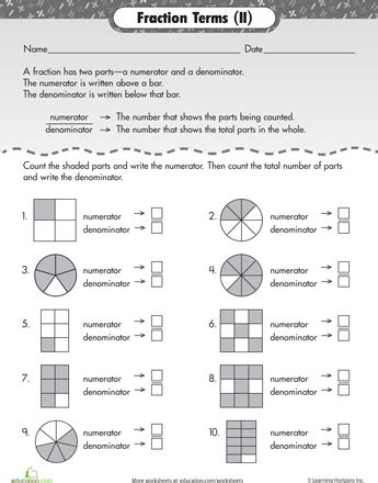 Numerator and Denominator: Basic Fraction Terms | Interactive Worksheet | Education.com ...