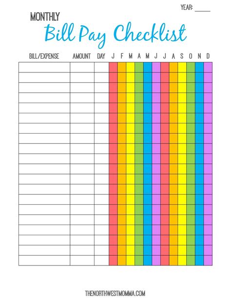 Bill Budget Sheet Printable