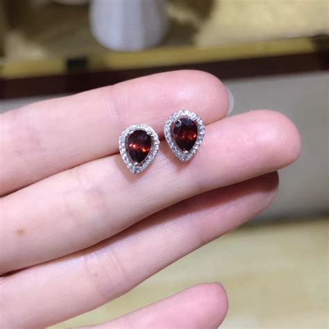 natural red garnet stud earrings 925 silver Natural gemstone earring women earrings Elegant ...