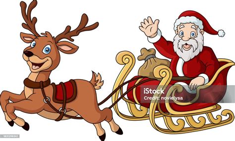 Cute Santa Claus Cartoon With Reindeer Sleigh Stock Illustration ...