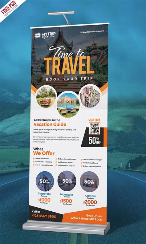 Tour Travel Roll-Up Banner PSD | PSDFreebies.com | Rollup banner design ...