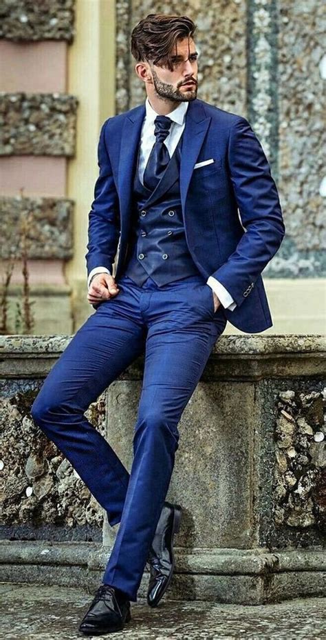 Men's Blue 3 Piece Business Summer Suit Slim Fit One Button Bespoke ...