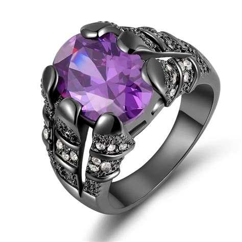 SuoHuan Size 7 13 Vintage Men Ring Purple Big Stone Zircon Crystal Gold ...