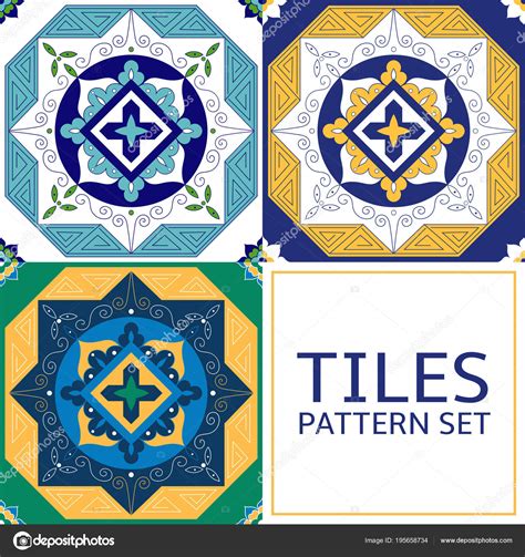 Greek tile patterns | Set of 3 different tile pattern vector. Greek, arabic, Azulejo portuguese ...