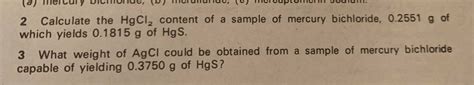 Solved 2. Calculate the HgCl2 Content of a sample of | Chegg.com