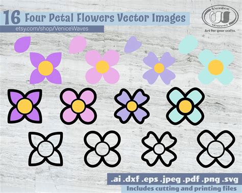 Four Petal Flowers SVG Four Petal Flowers Cut File Four | Etsy