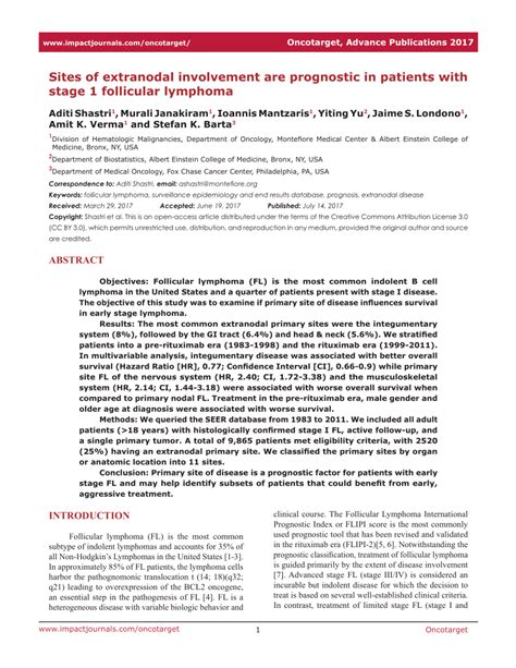 (PDF) Sites of extranodal involvement are prognostic in patients with ...