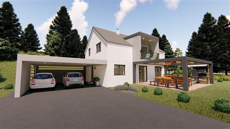 3D model modern house with garage and terrace 3d model VR / AR / low-poly | CGTrader