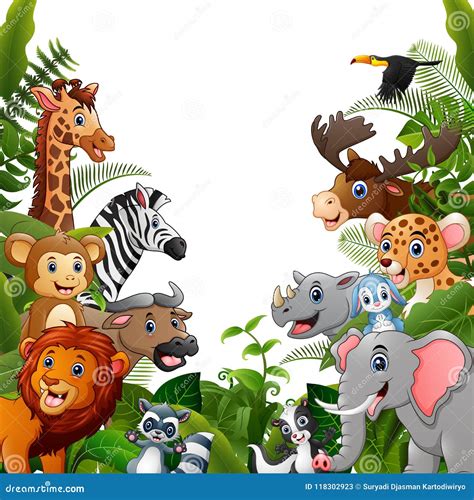 Animals Forest Cartoons Meet Together Stock Vector - Illustration of animal, foliage: 118302923