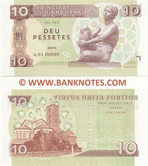 Andorra 10 Pessetes 2015 - Andorran Currency & Bank Notes, European ...