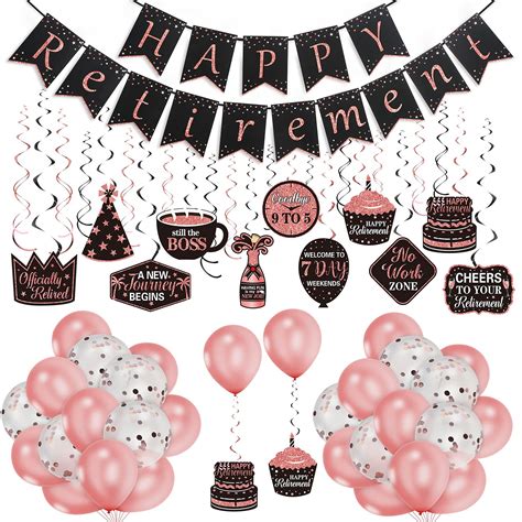 Buy Retirement Party Decorations Set, Rose Gold Confetti Balloon Happy ...