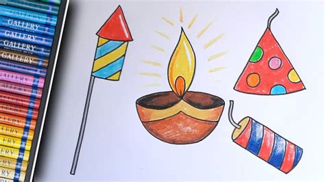 How to draw diwali crackers / Diwali drawing / Deepavali festival - YouTube