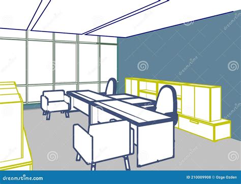 3d Illustration Perspective of an Office Room for Two Person. Stock ...