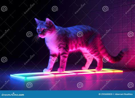 A Cat is Standing on a Neon Colored Platform Stock Illustration ...