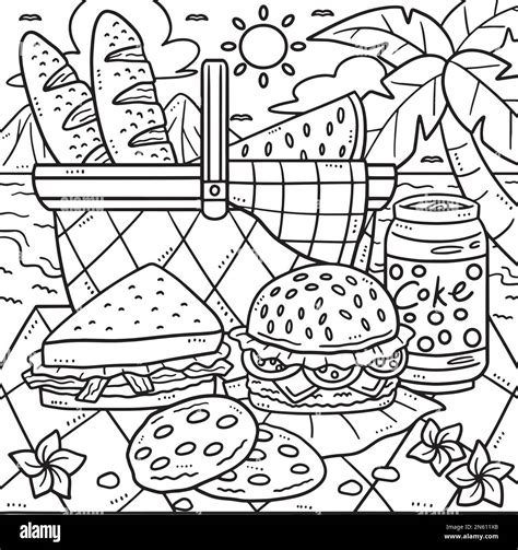 Summer Picnic Food by the Shore Coloring Page Stock Vector Image & Art ...