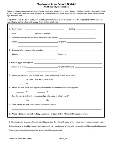 Child Custody Agreement Sample - Free Printable Documents