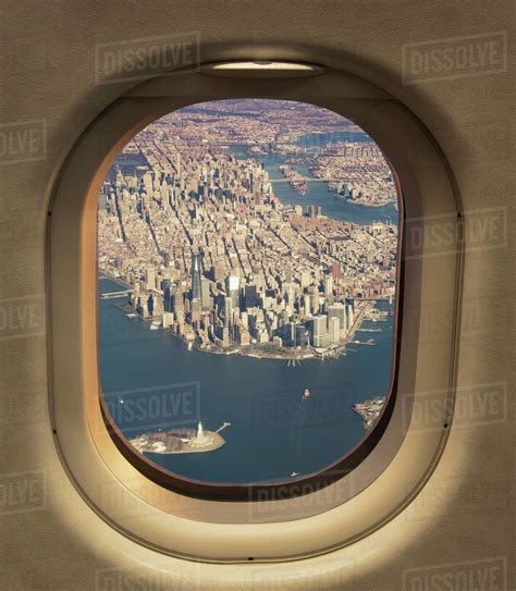 View of Manhattan from airplane window, New York, New York, USA - Stock ...