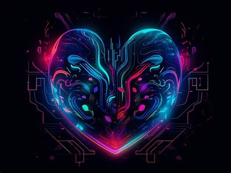 Premium Photo | Heart love abstract neon style illustration on black ...