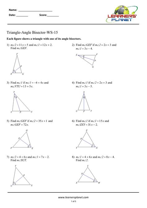 Angle Bisector Theorem Worksheet – E Street Light